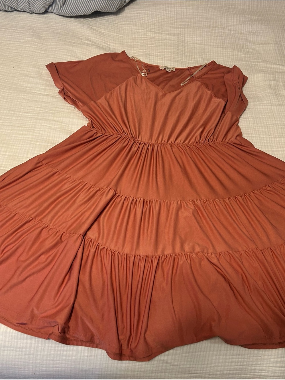 Umgee Rust Orange Tiered V-Neck Midi Dress